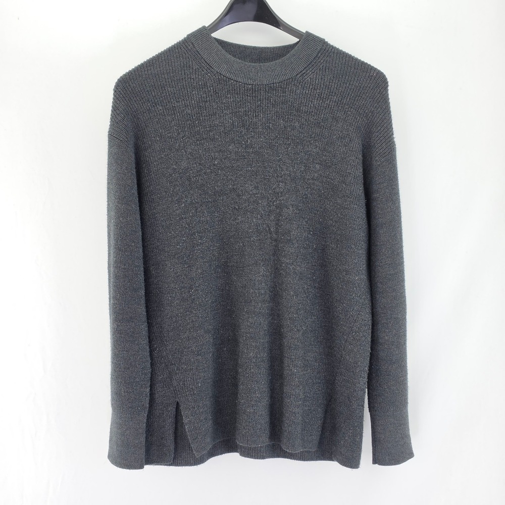 Lululemon Sweater Womens 8 Charcoal Grey Merino Wool Ribbed Side Slit Pullover